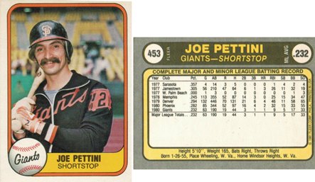San Francisco Giants - Joe Pettini - Rookie Card