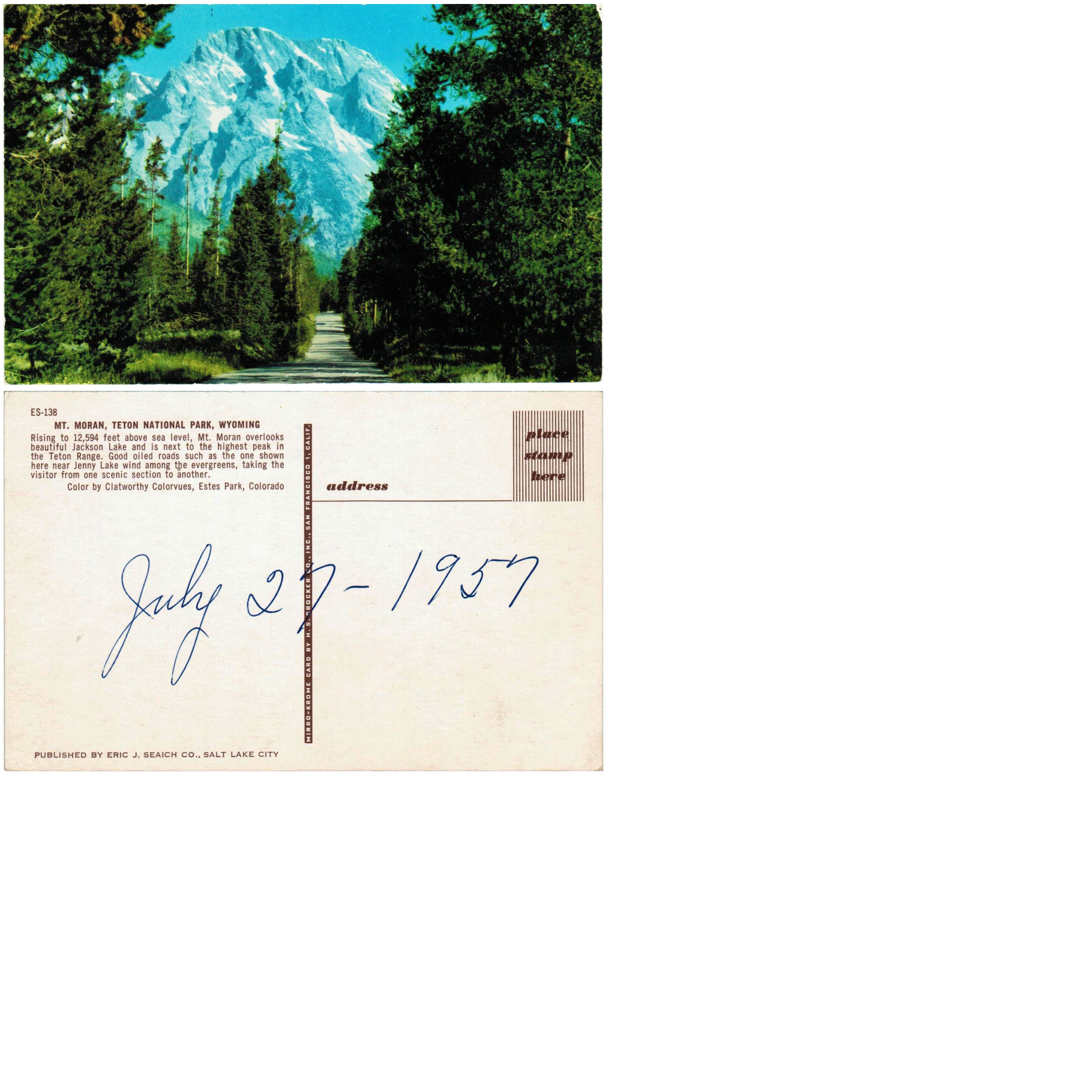 Postcard - Mt Moran - Teton National Park, WY