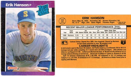 Seattle Mariners - Erik Hanson - Rookie Card