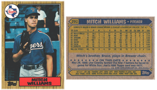 Texas Rangers - Mitch Williams - Rookie Card