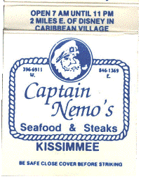 Matchbook - Captain Nemo's Seafood & Steaks - Kissimmee, FL