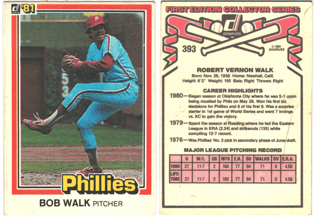 Philadelphia Phillies - Bob Walk - Rookie Card