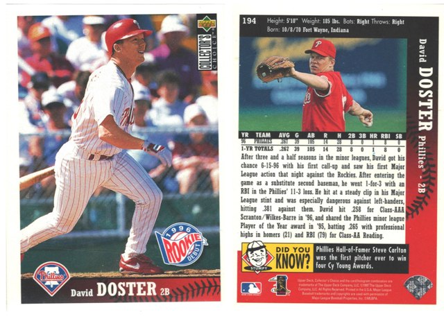 Philadelphia Phillies - David Doster - Rookie Card