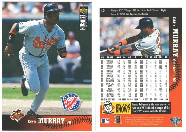 Baltimore Orioles - Eddie Murray - 	500 Homers