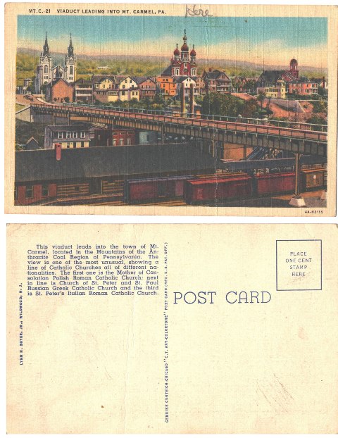 Postcard - Viaduct  - Mt Carmel, PA