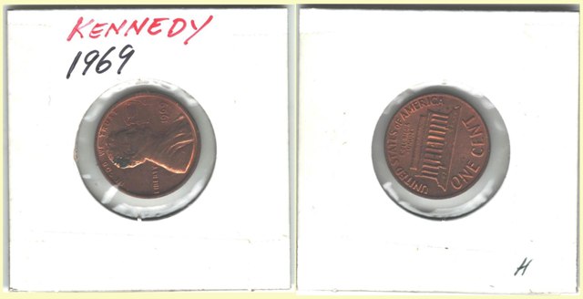 Coin - 1969 Counterstamped coin Lincoln Looking at Kennedy Penny