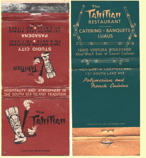 Matchbook Cover - The Tahitian Restaurant