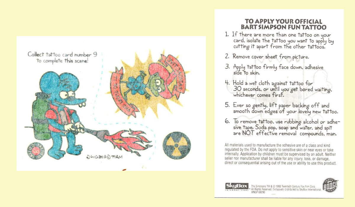 Insert Card - Simpsons Series 1 - Itchy with a Flamethrower Tattoo Card