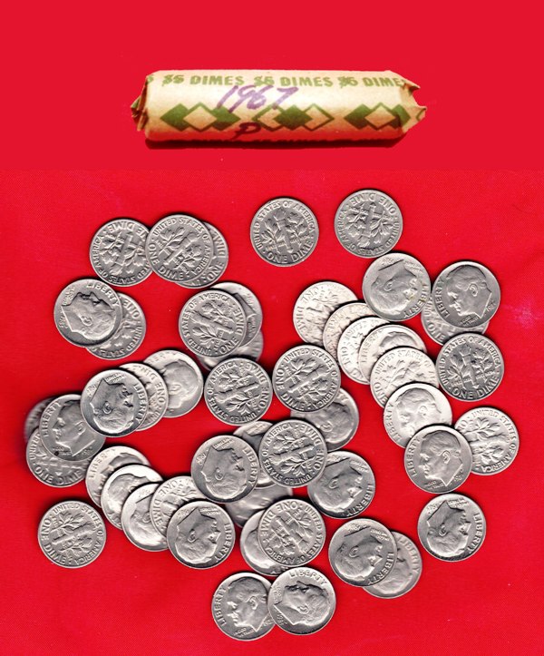 Roll of 1967-P Dimes
