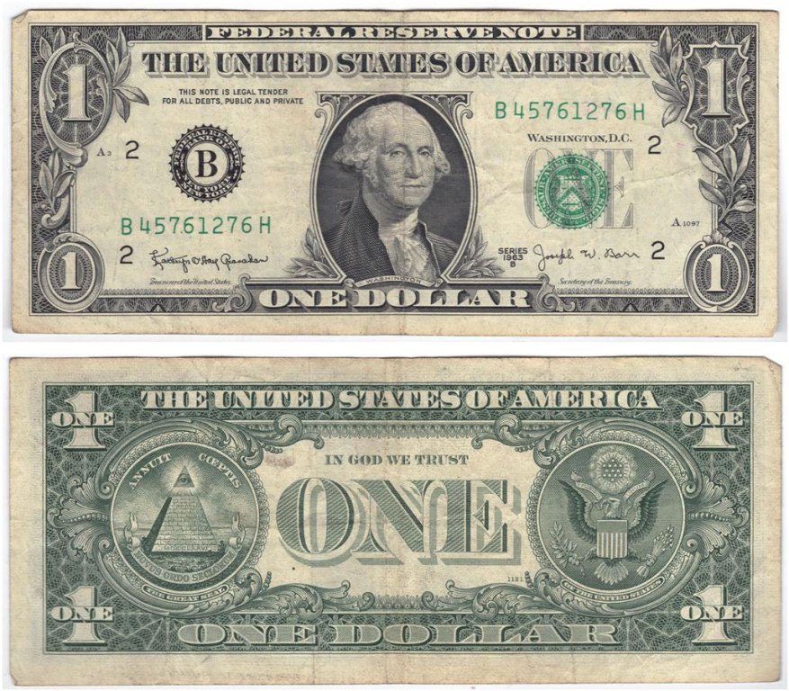 1963B $1 Dollar Federal Reserve Note