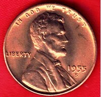 Coin - 1955S Uncirculated Lincoln Wheat Penny