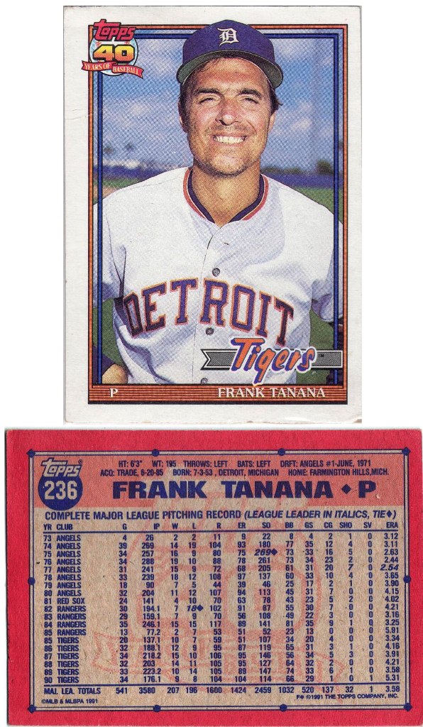 Detroit Tigers – Frank Tanana – Error Card
