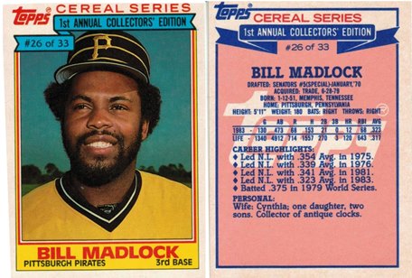 Pittsburgh Pirates - Bill Madlock - Topps Cereal Series