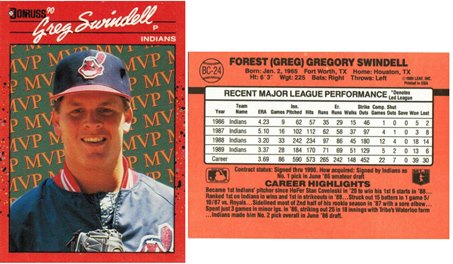 Cleveland Indians - Forest (Greg) Gregory Swindell - Bonus Card