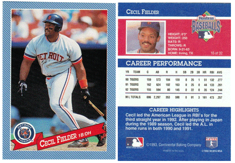 Detroit Tigers - Cecil Fielder - Hostess Baking Co