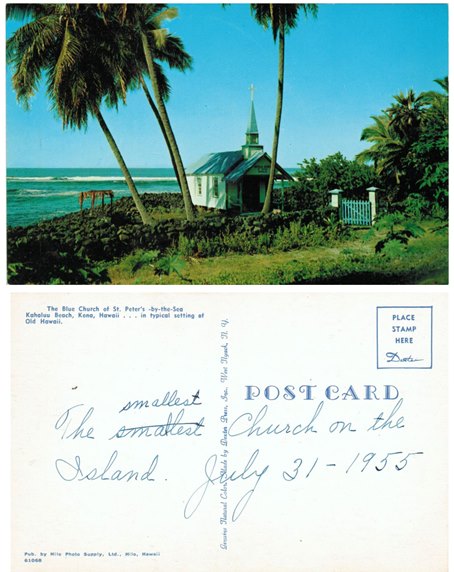 Postcard - The Blue Church of St Peters - Kahaluu Beach, Kona, Hawaii