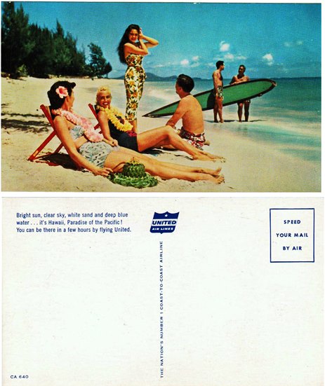 Postcard - United Airlines Hawaiian Beach
