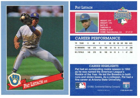 Milwaukee Brewers - Pat Listach - Hostess Baking Co