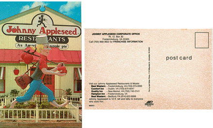 Postcard - Johnny Appleseed Restaurant - Fredericksburg, VA