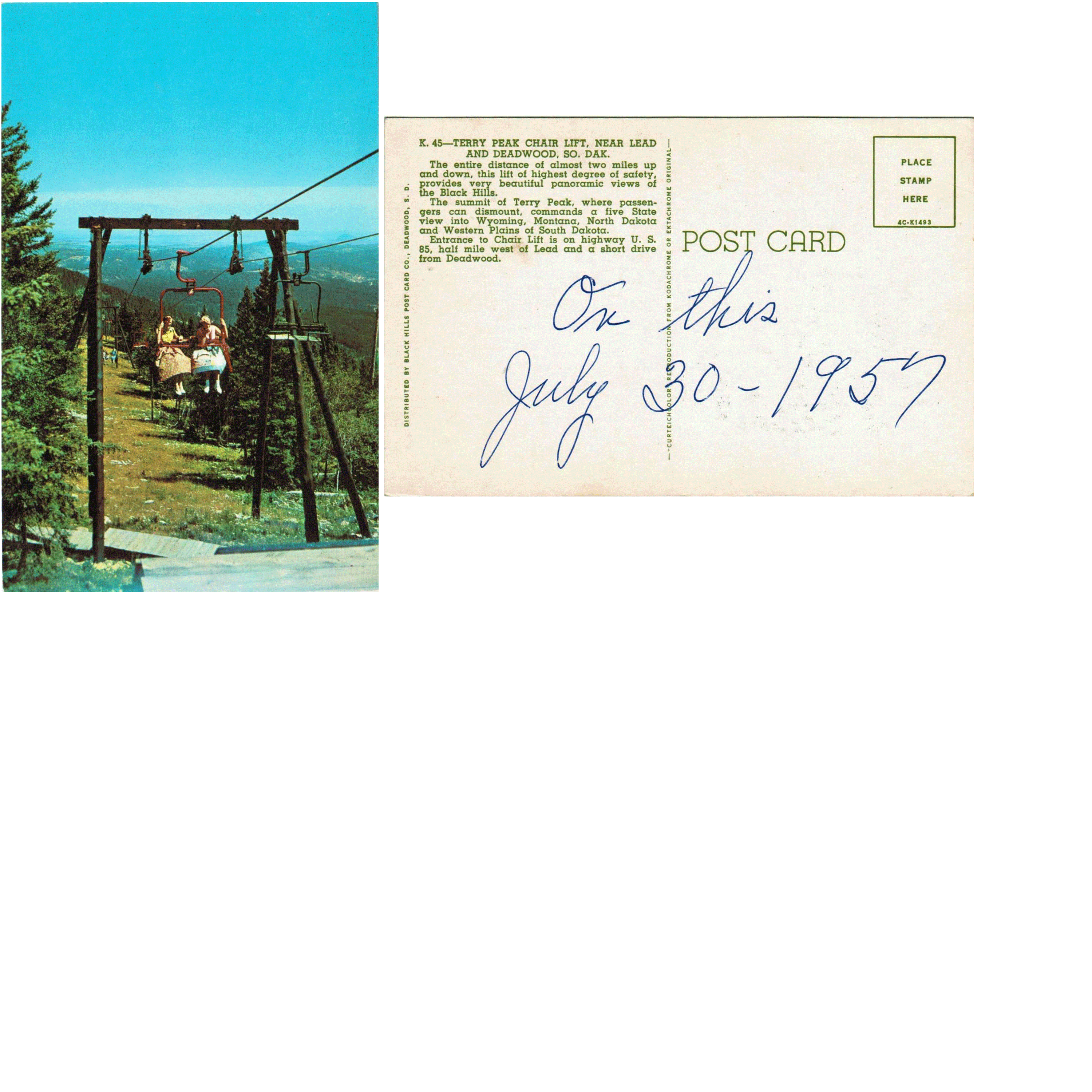 Postcard - Terry Peak Chair Lift - Deadwood, SD