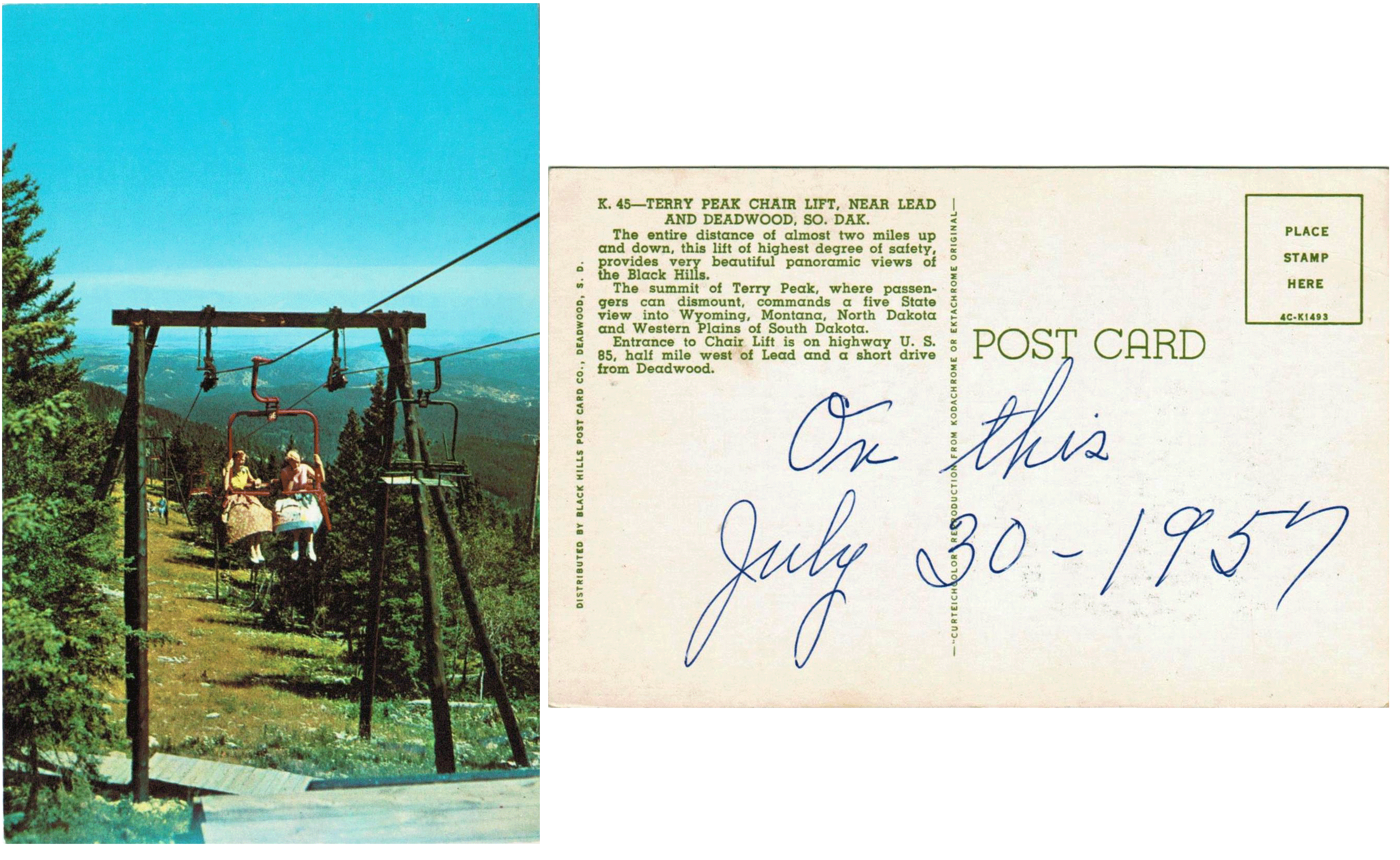 Postcard - Terry Peak Chair Lift - Deadwood, SD