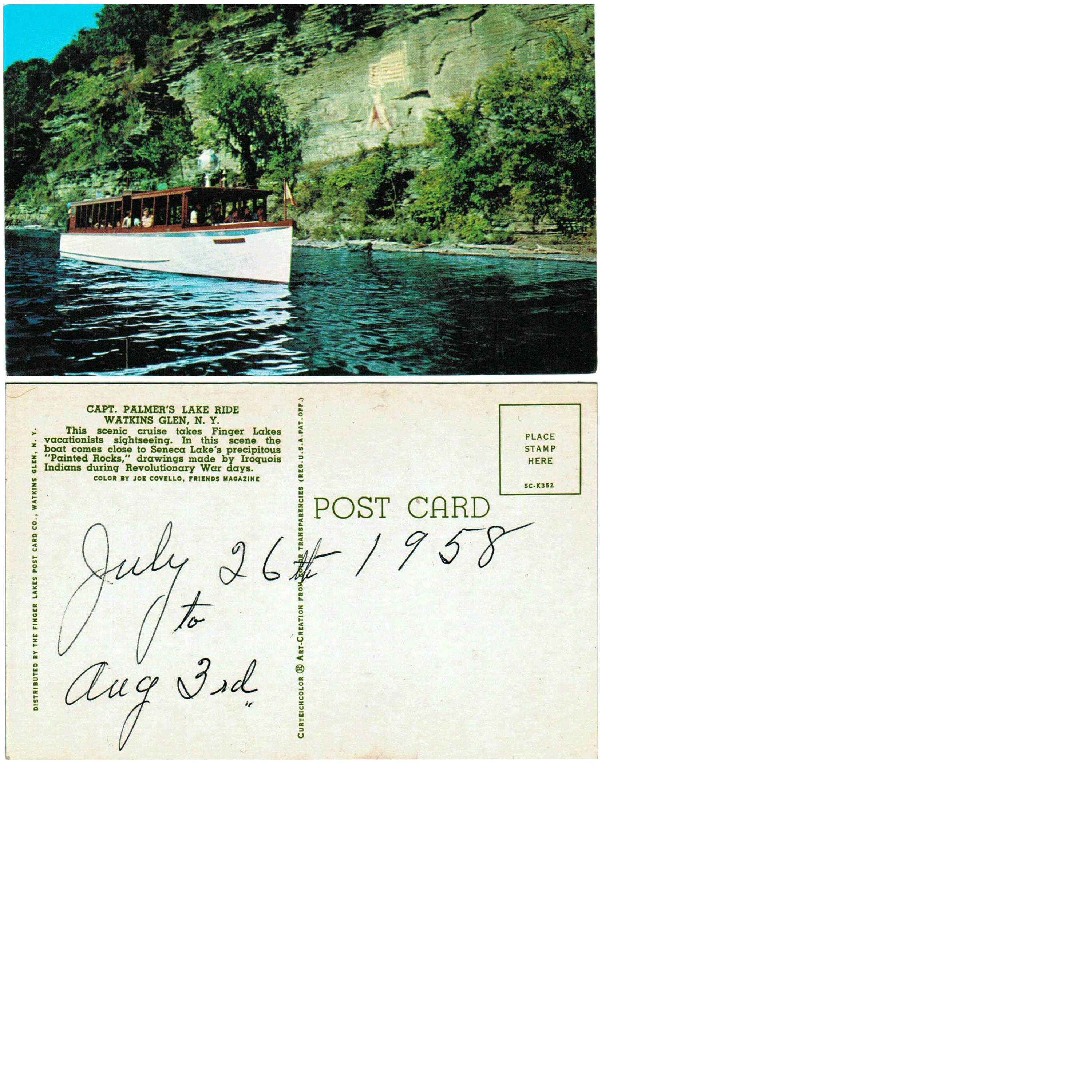 Postcard - Capt Palmer's Lake Ride - Watkins Glen, NY