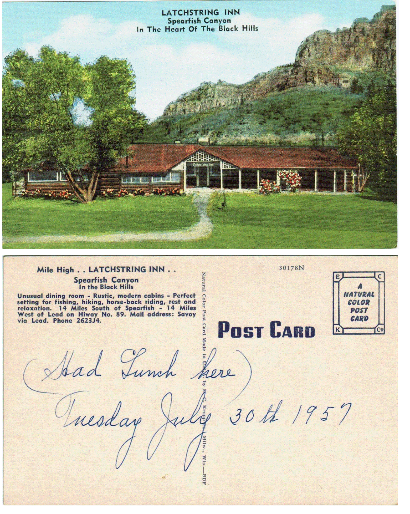 Postcard - Latchspring Inn - Spearfish, SD
