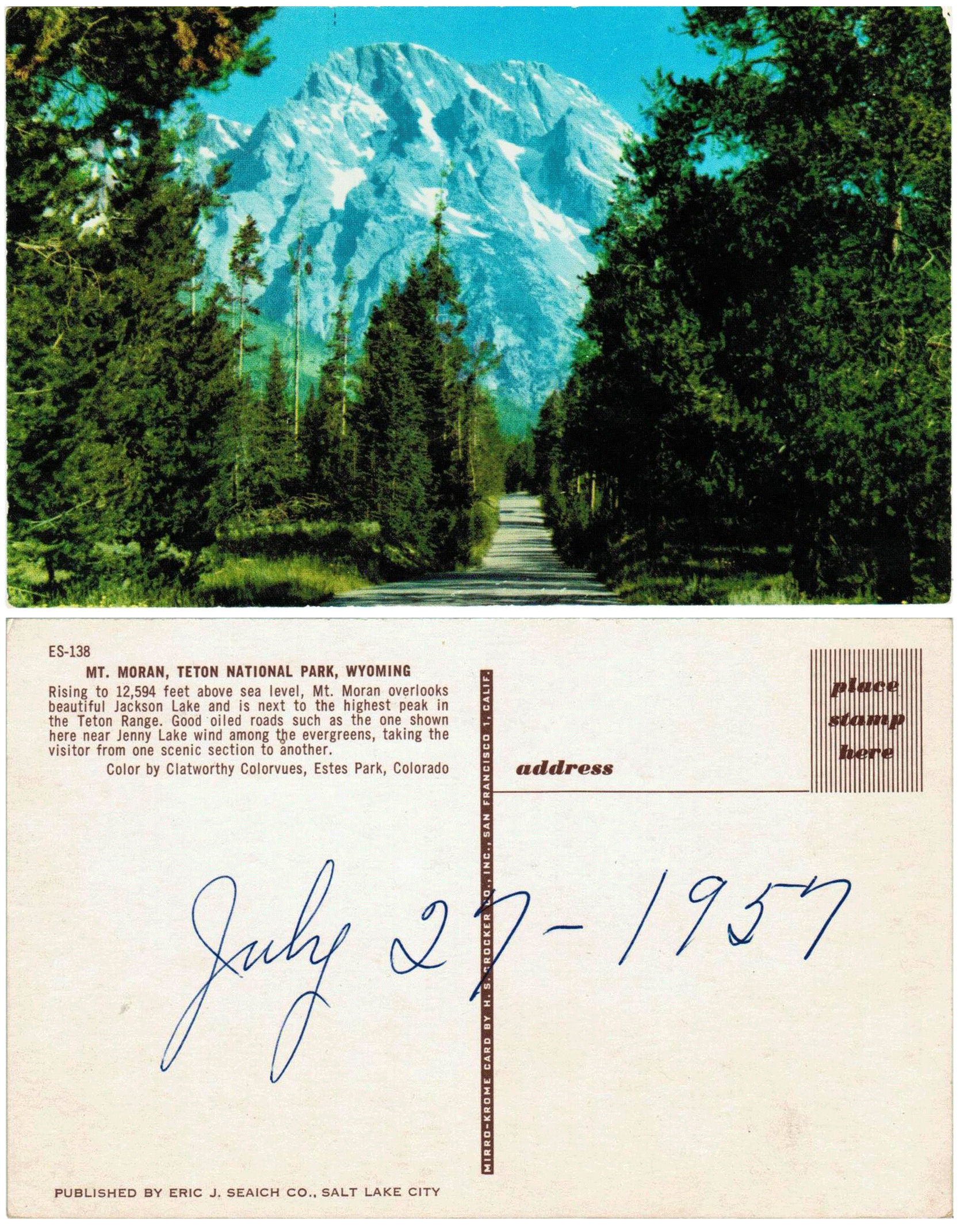 Postcard - Mt Moran - Teton National Park, WY
