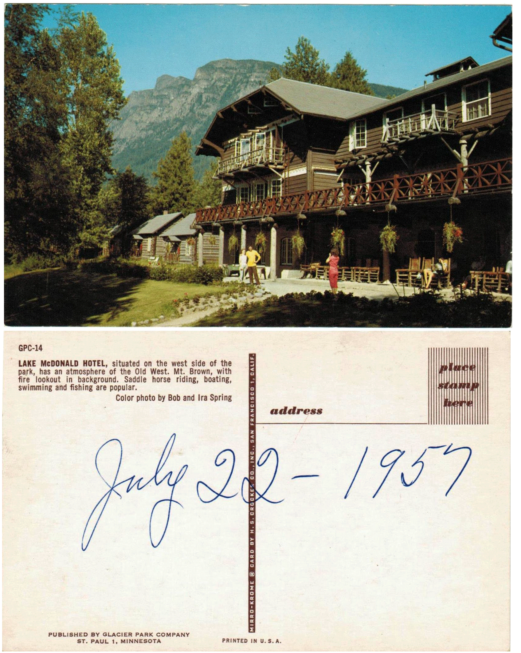 Postcard - Lake McDonald Hotel - Glacier National Park, Montana