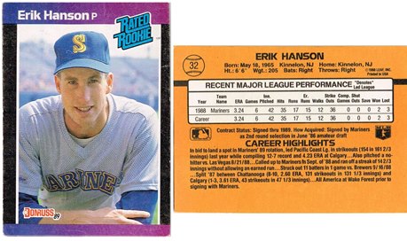 Seattle Mariners - Erik Hanson - Rookie Card