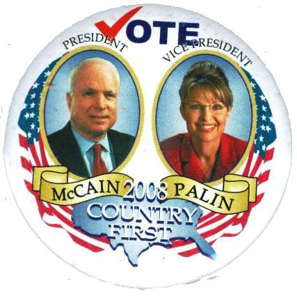 McCain & Palin 2008 'VOTE' Campaign Button