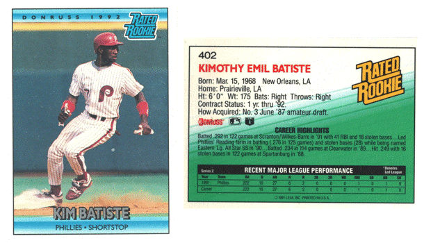 Philadelphia Phillies - Kim Batiste - Rated Rookie