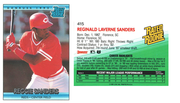 Cincinnati Reds - Reggie Sanders - Rated Rookie