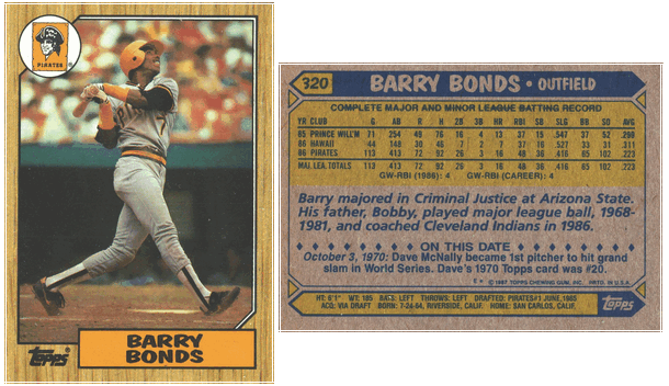 Pittsburgh Pirates - Barry Bonds - Rookie Card