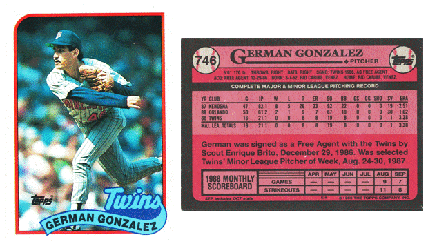 Minnesota Twins - German Gonzalez - Error Card