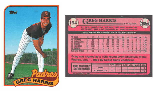 San Diego Padres - Greg Harris - Rookie Card