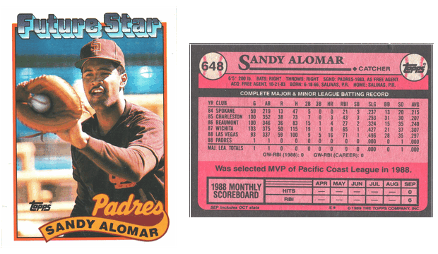 San Diego Padres - Sandy Alomar - Rookie Card