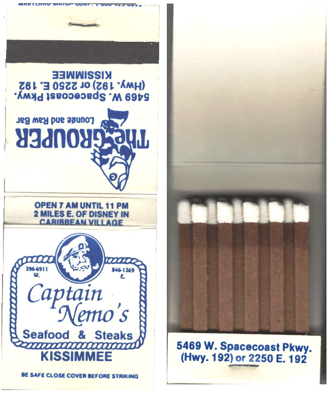 Matchbook - Captain Nemo's Seafood & Steaks - Kissimmee, FL