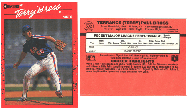 New York Mets - Terry Bross - Rookie Card