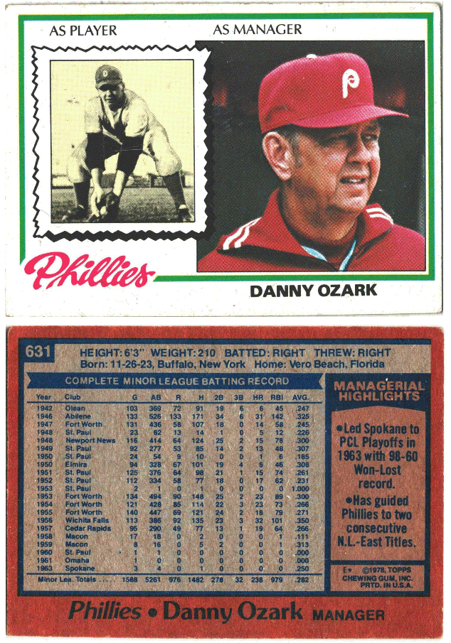 Philadelphia Phillies - Danny Ozark - Manager