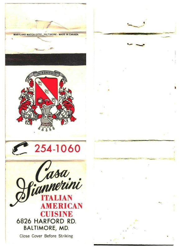 Matchbook Cover - Casa Giannerini