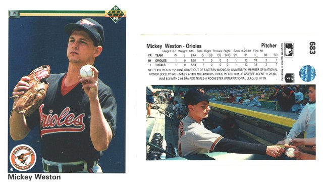 Baltimore Orioles - Mickey Weston - Rookie & Error Card