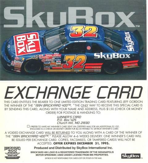 Jeff Gordon - Brickyard 400 - Exchange Card