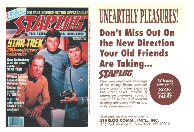 Promo Card - Starlog - Capt Kirk, Spock & Dr McCoy