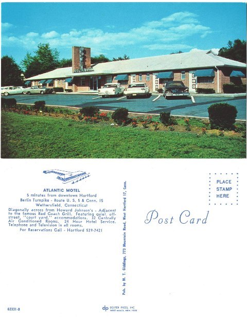 Postcard - Atlantic Motel - Wethersfield, CT