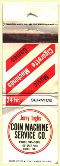 Matchbook Cover - Inglis Coin Machine Service Co  (GOOD)