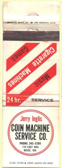 Matchbook Cover - Inglis Coin Machine Service Co  (EXCELLENT)