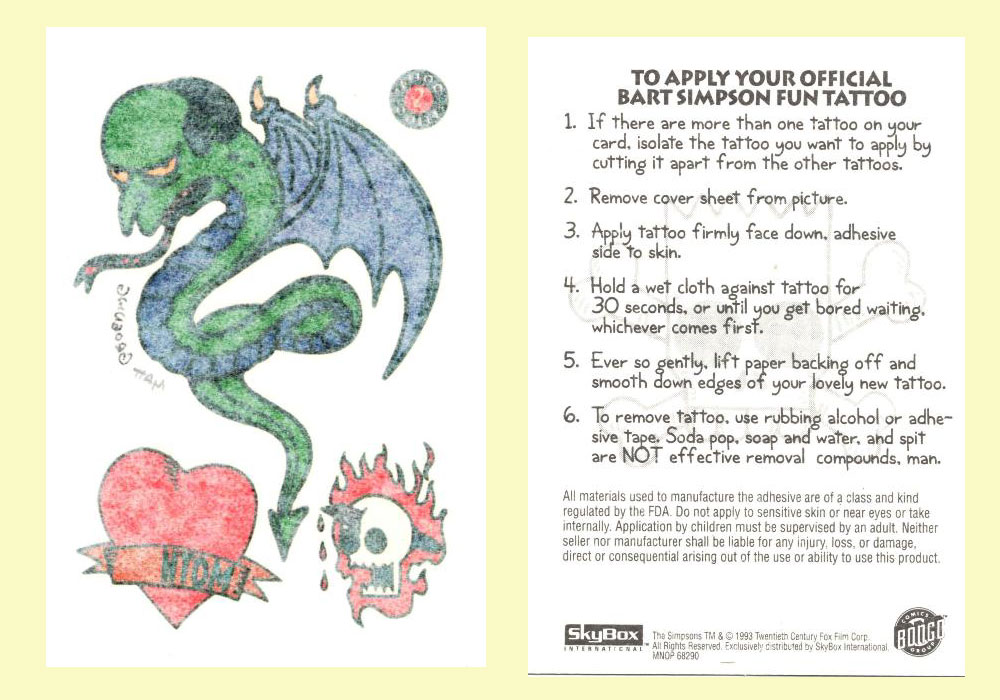 Insert Card - Simpsons Series 1 - Mr Burns the Winged Creature Tattoo Card