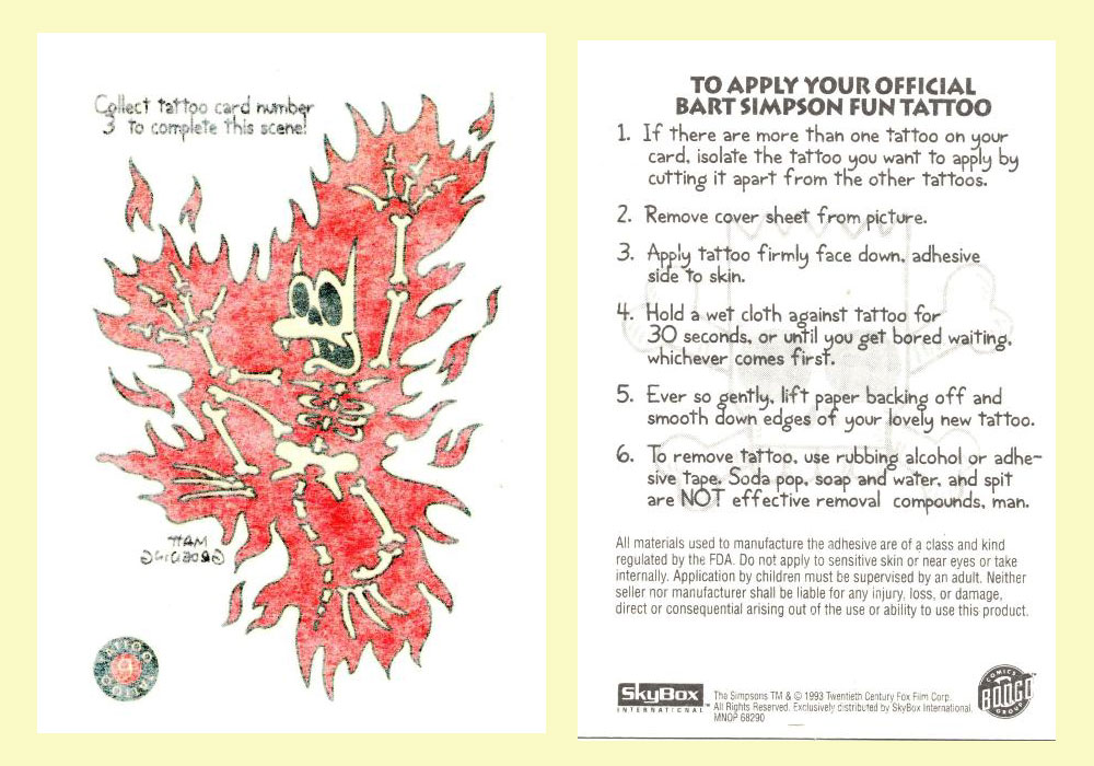 Insert Card - Simpsons Series 1 - Scratchy getting burned Tattoo Card
