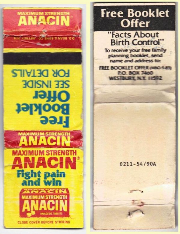 Matchbook Cover - Anacin Aspirins